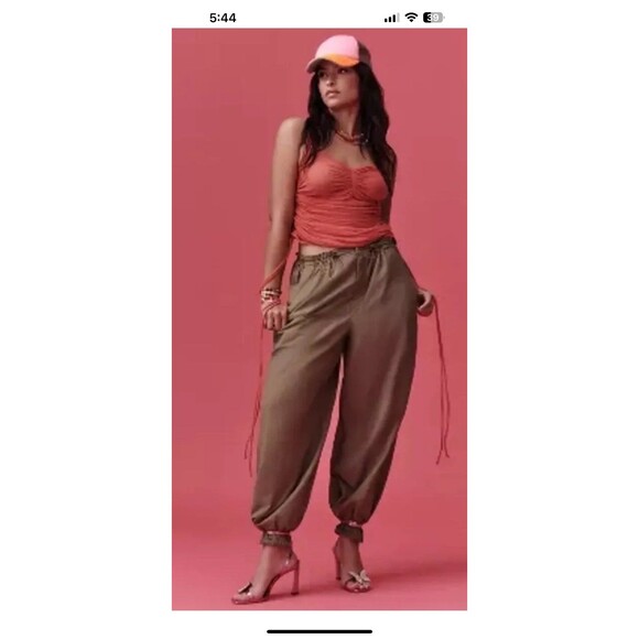 By Anthropologie Womans Packable Sporty Parachute Pants Size S Green Boho Hippie - Picture 1 of 11